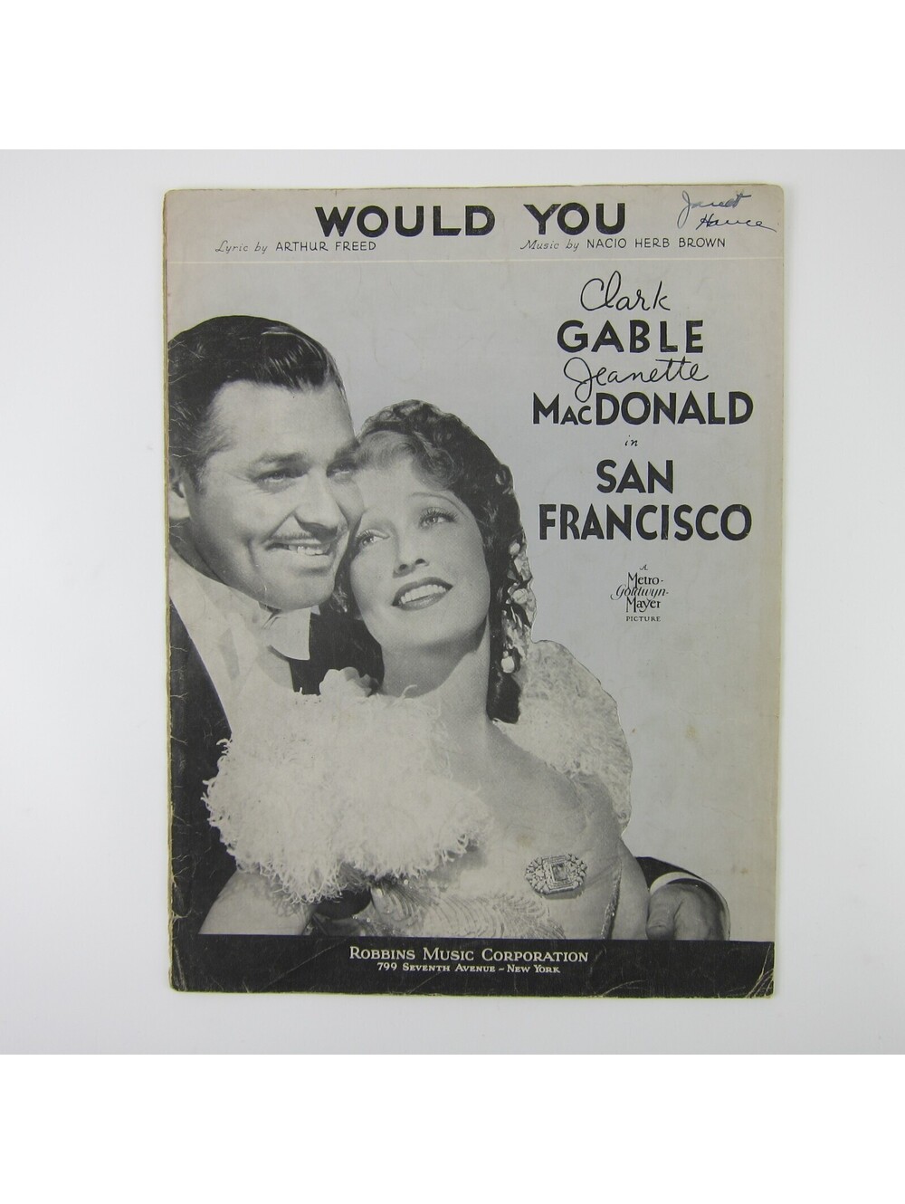 Sheet Music Would You San Francisco Clark Gable Jeanette MacDonald Vintage 1936